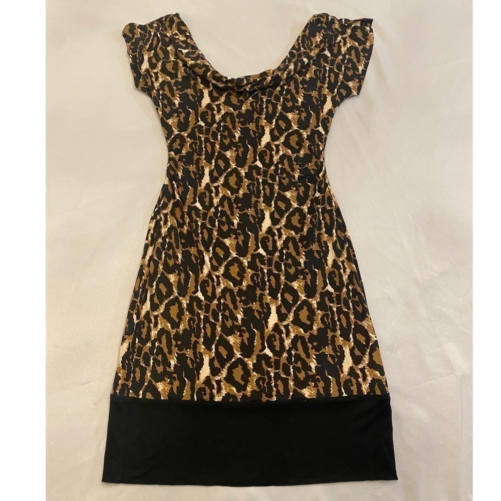 DIANE VON FURSTENBERG 100% Silk Dress, Cheetah Print, Cowl Neck, Size 6 - Picture 2 of 5